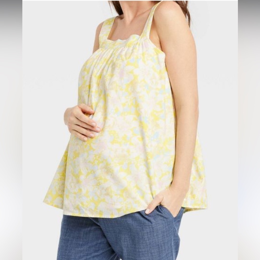 The Nines by Hatch Yellow Floral Swing Maternity Top Size Small